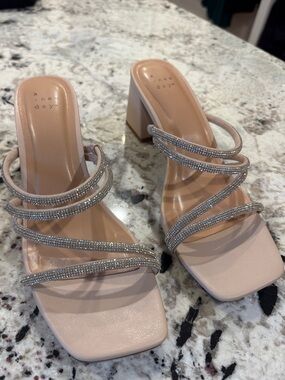 a new day Blush Crystal-Strap Block Heel Sandals
